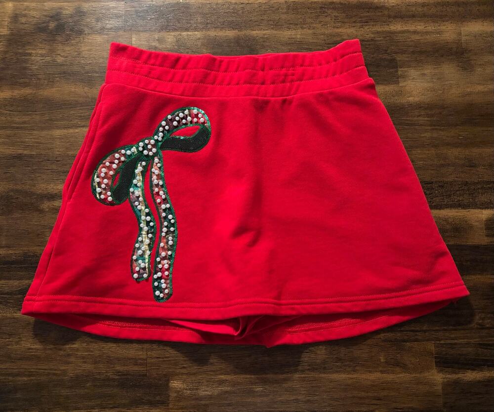 Brianna Cannon Small Skort Mini Skirt Pull On Elastic Waist Bow Embellished